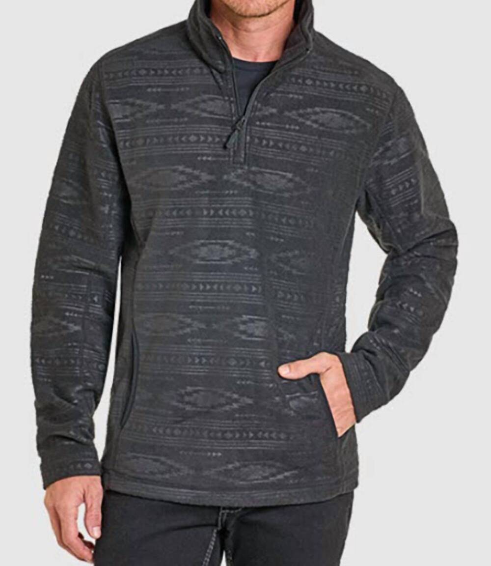 NEW POWDER RIVER horizontal aztec embossed 1/4-zip fleece jacket in black